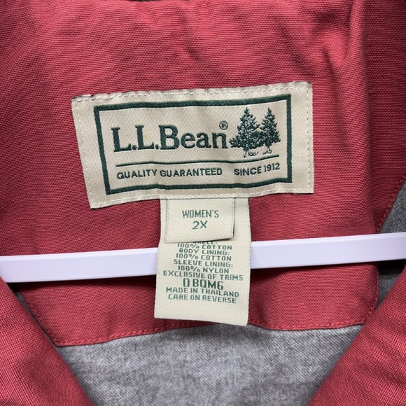 Vintage LL Bean Jacket Womens 2X Pink Barn Chore Coat Canvas Corduroy Collar 90s - Picture 2 of 12